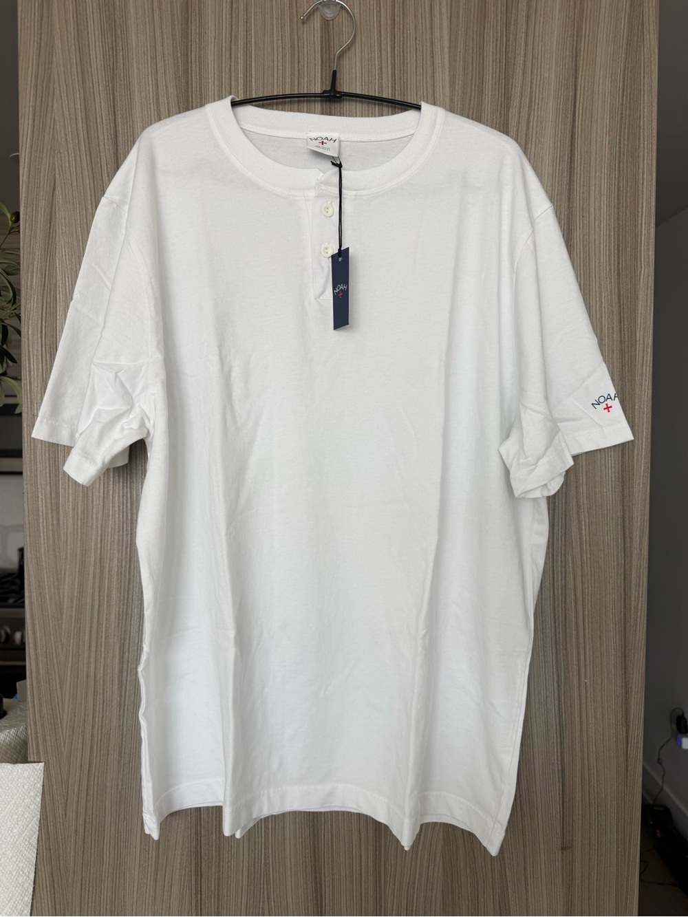 Noah NYC Short Sleeve Baseball Henley Tee - White - Size XL